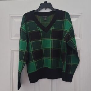Tahari Plaid V-Neck Sweater Size Large